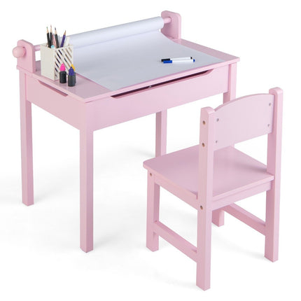 Ensemble table d'activités pour enfants avec chaise, rose, rangement