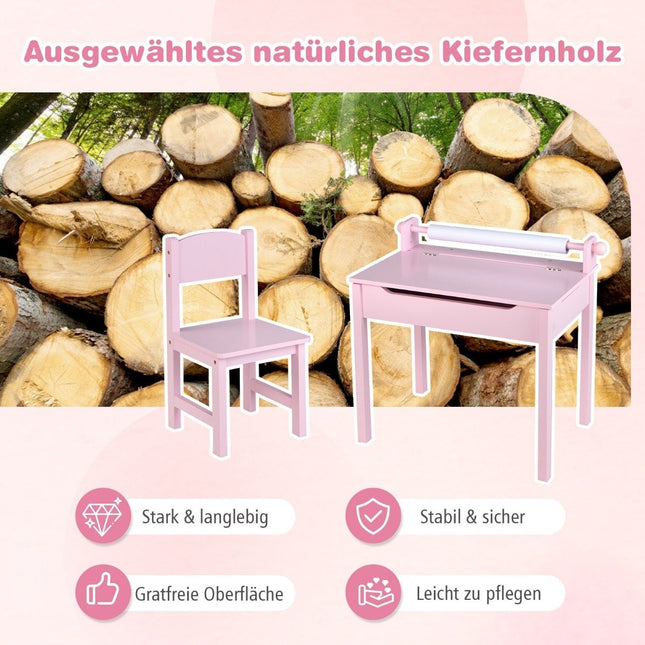 Ensemble table d'activités pour enfants avec chaise, rose, rangement