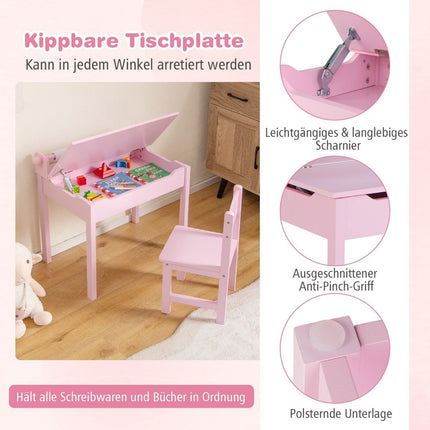 Ensemble table d'activités pour enfants avec chaise, rose, rangement