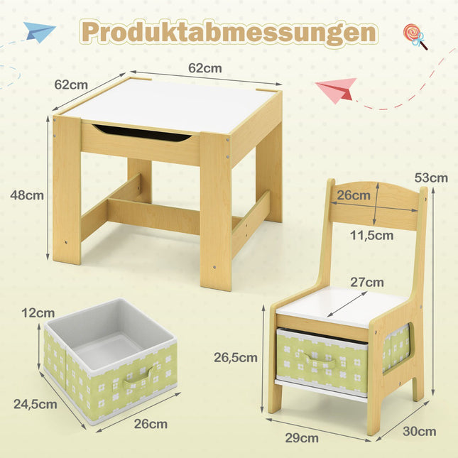 Ensemble table et chaises pour enfants, vert, MDF