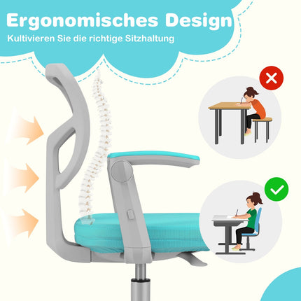 Chaise de bureau réglable pour enfant, 41-52 cm, turquoise