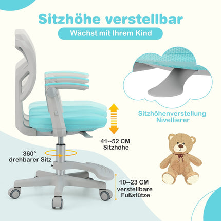 Chaise de bureau réglable pour enfant, 41-52 cm, turquoise