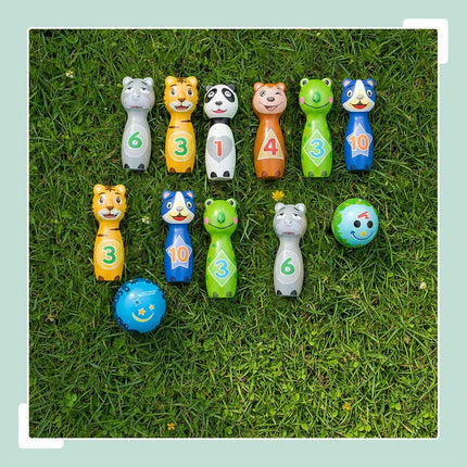 Jeu de bowling pour enfants sur le thème des animaux - 10 quilles, 2 boules