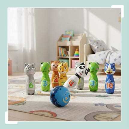 Jeu de bowling pour enfants sur le thème des animaux - 10 quilles, 2 boules
