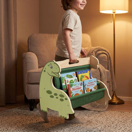Bibliothèque pour enfants avec 4 poches en tissu – Motif dinosaure
