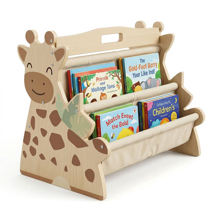 Bibliothèque pour enfants avec 4 poches en tissu – Motif girafe