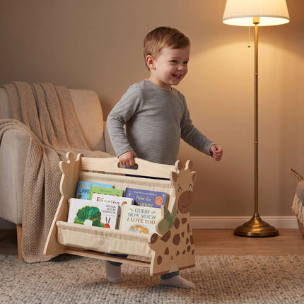 Bibliothèque pour enfants avec 4 poches en tissu – Motif girafe