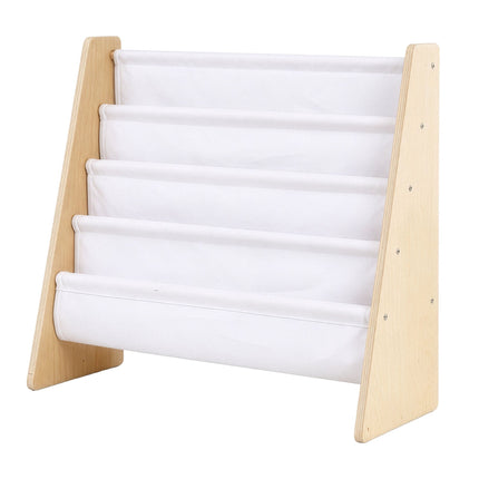 Bibliothèque pour enfants avec 4 poches en tissu, en bois naturel