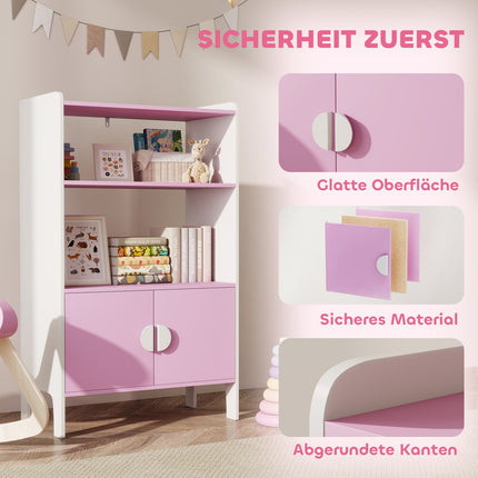 Kinderbücherregal, 2 Ablagen, 2 Schränke, Kippschutz, MDF