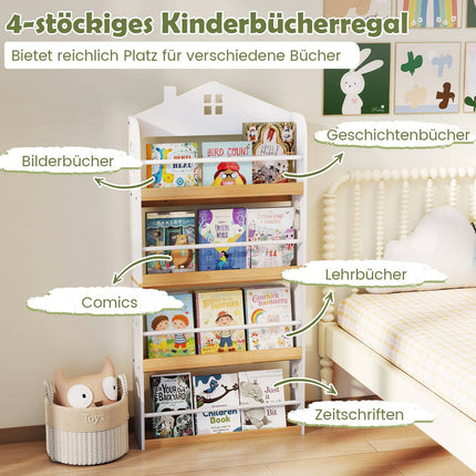 Bibliothèque pour enfants en forme de maison, 4 niveaux, sécurité anti-chute