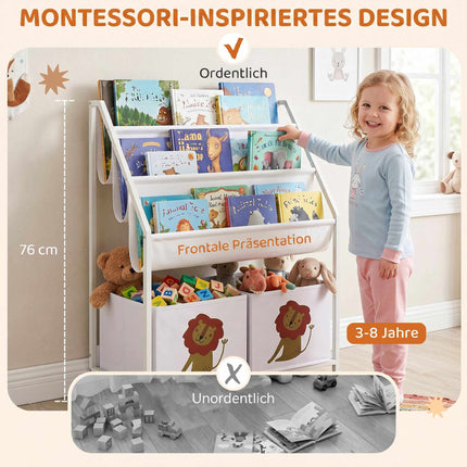 Kinderbücherregal mit 3 Hängeregalen, Weiß