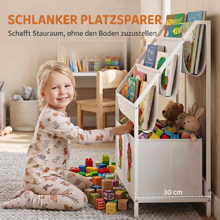 Kinderbücherregal mit 3 Hängeregalen, Weiß