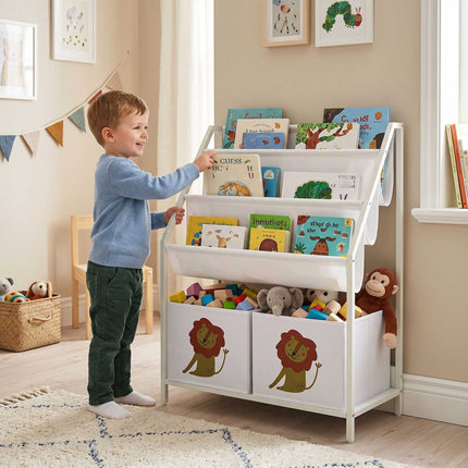 Kinderbücherregal mit 3 Hängeregalen, Weiß
