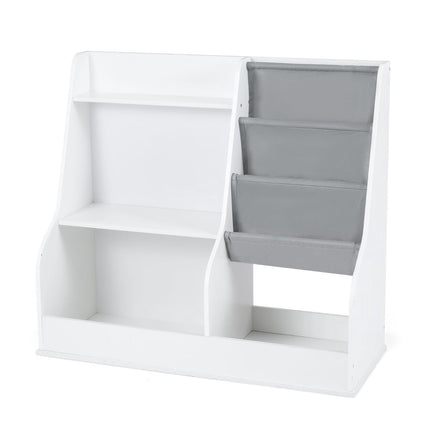 Bibliothèque pour enfants avec 3 compartiments à pochettes en tissu, blanche