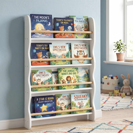 Bibliothèque pour enfants à 4 étagères, blanche, 60 x 10 x 98 cm