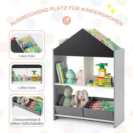 Bibliothèque pour enfants avec tableau noir et boîtes de rangement