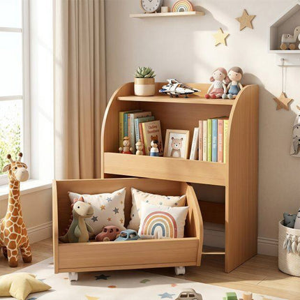 Bibliothèque pour enfants avec tiroir et étagères ouvertes, en bois naturel