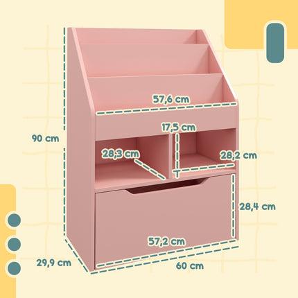 Kinderbücherregal mit Schublade, Pink, 60 x 30 x 90 cm