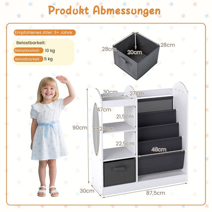 Bibliothèque pour enfants avec miroir et rangement, blanche