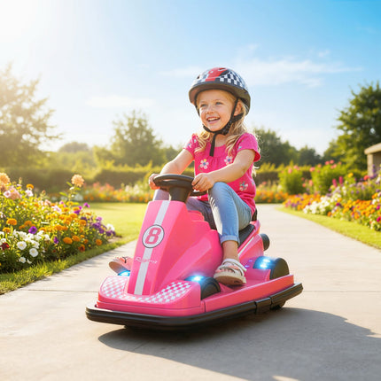 Kinder-Autoscooter, 360°-Drehung, LED-Leuchten, Musik, Pink