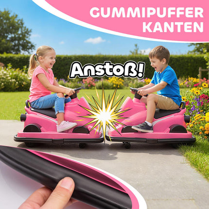 Kinder-Autoscooter, 360°-Drehung, LED-Leuchten, Musik, Pink