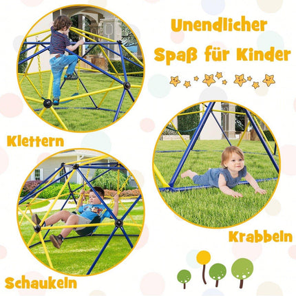 Kletterkuppel für Kinder mit Schaukel, 305cm, Blau/Gelb/Grün