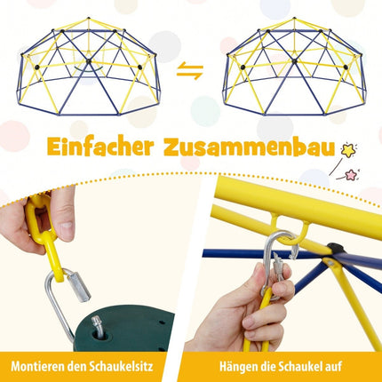 Kletterkuppel für Kinder mit Schaukel, 305cm, Blau/Gelb/Grün