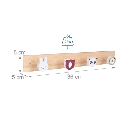 Porte-manteau pour enfants avec 4 crochets animaux, multicolore