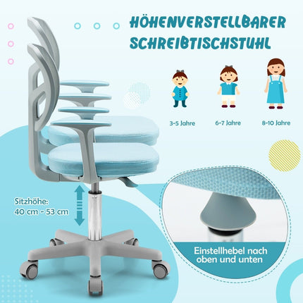 Chaise d'ordinateur pour enfants à hauteur réglable et roues autobloquantes 54 x 54 x 80 - 91,5 cm bleu + gris