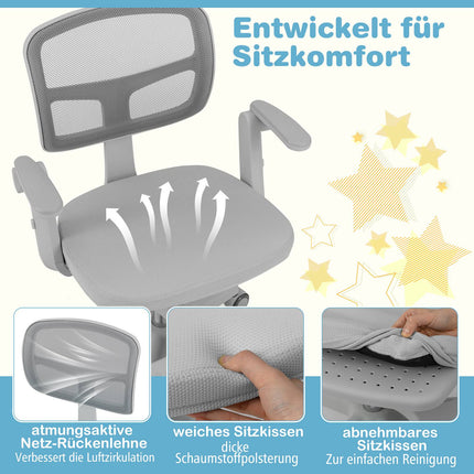 Kinderschreibtischstuhl, höhenverstellbar 41-52 cm, Grau