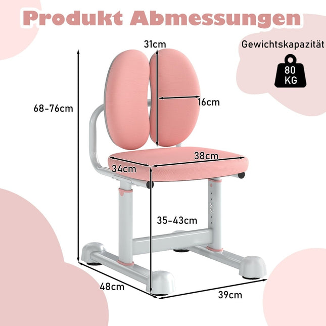 Chaise de bureau pour enfant, hauteur réglable, rose