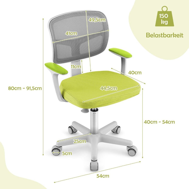 Chaise de bureau pour enfants, chaise d'ordinateur pour enfants à hauteur réglable, vert