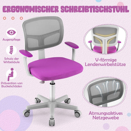 Chaise de bureau pour enfants, chaise d'ordinateur pour enfants, hauteur réglable, vert violet