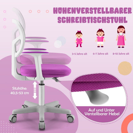 Chaise de bureau pour enfants, chaise d'ordinateur pour enfants, hauteur réglable, vert violet