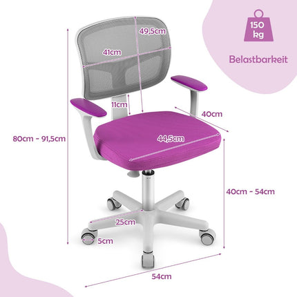 Chaise de bureau pour enfants, chaise d'ordinateur pour enfants, hauteur réglable, vert violet