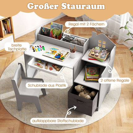 Kinder Schreibtisch- und Stuhl-Set mit Stauraum, Grau