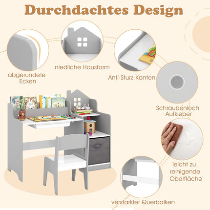 Kinder Schreibtisch- und Stuhl-Set mit Stauraum, Grau