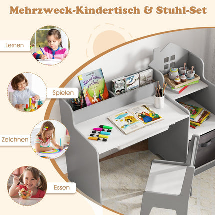 Kinder Schreibtisch- und Stuhl-Set mit Stauraum, Grau