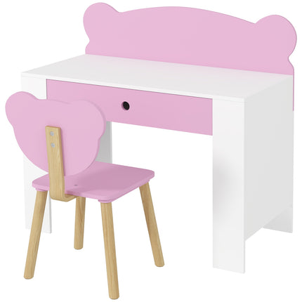 Ensemble bureau et chaise pour enfant, en forme d'ours, avec tiroir, pour écrire et bricoler, 3-8 ans, rose
