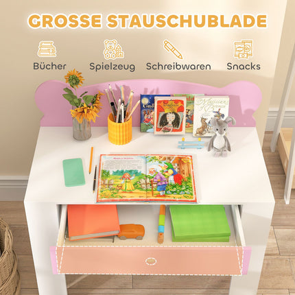Ensemble bureau et chaise pour enfant, en forme d'ours, avec tiroir, pour écrire et bricoler, 3-8 ans, rose