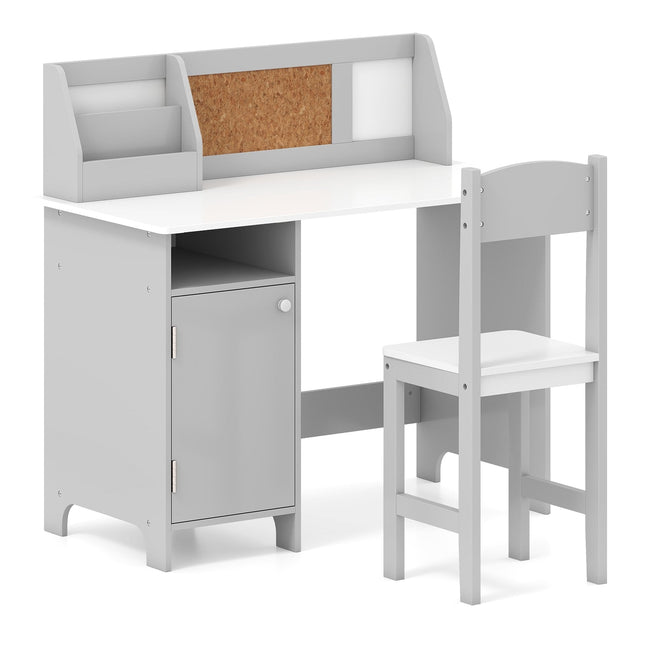 Ensemble bureau enfant avec chaise et étagère, bois gris