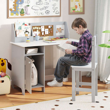 Ensemble bureau enfant avec chaise et étagère, bois gris