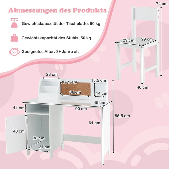 Ensemble bureau enfant avec chaise, tableau en liège et rangement