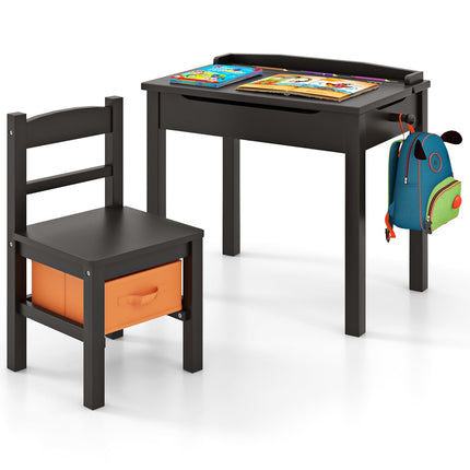 Kinderschreibtisch- und Stuhl-Set, Massivholz, klappbare Platte