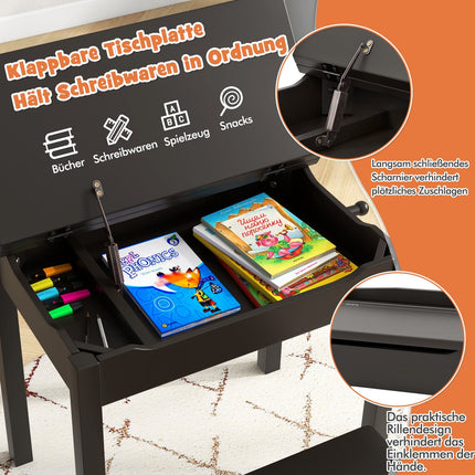 Kinderschreibtisch- und Stuhl-Set, Massivholz, klappbare Platte