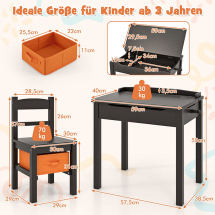Kinderschreibtisch- und Stuhl-Set, Massivholz, klappbare Platte