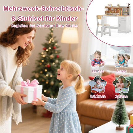 Ensemble bureau et chaise pour enfants avec étagères de rangement
