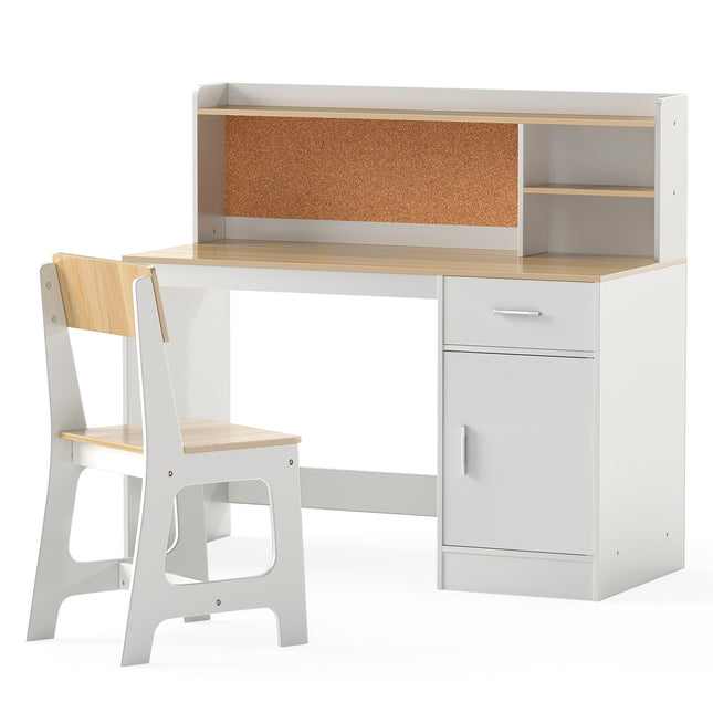 Ensemble bureau et chaise pour enfants avec étagères de rangement