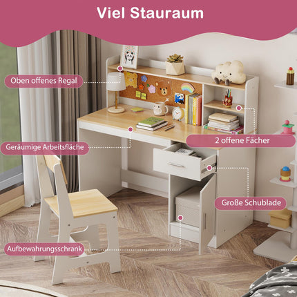 Ensemble bureau et chaise pour enfants avec étagères de rangement
