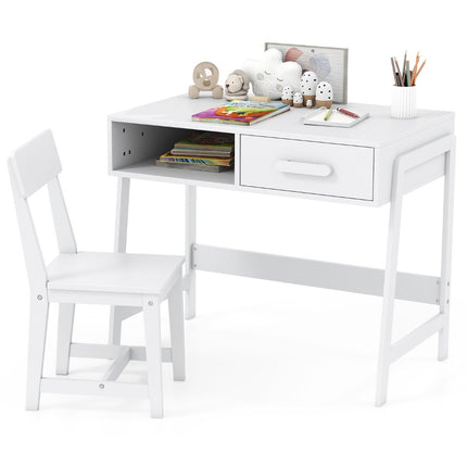 Ensemble bureau et chaise pour enfant avec rangement, blanc